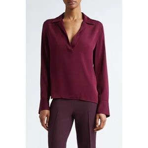 Vince Womens Silk-Blend Polo Shirt in Cherry Wine Size Small NWOT